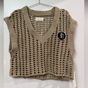 Hollow The Label Tan Crochet Women Top